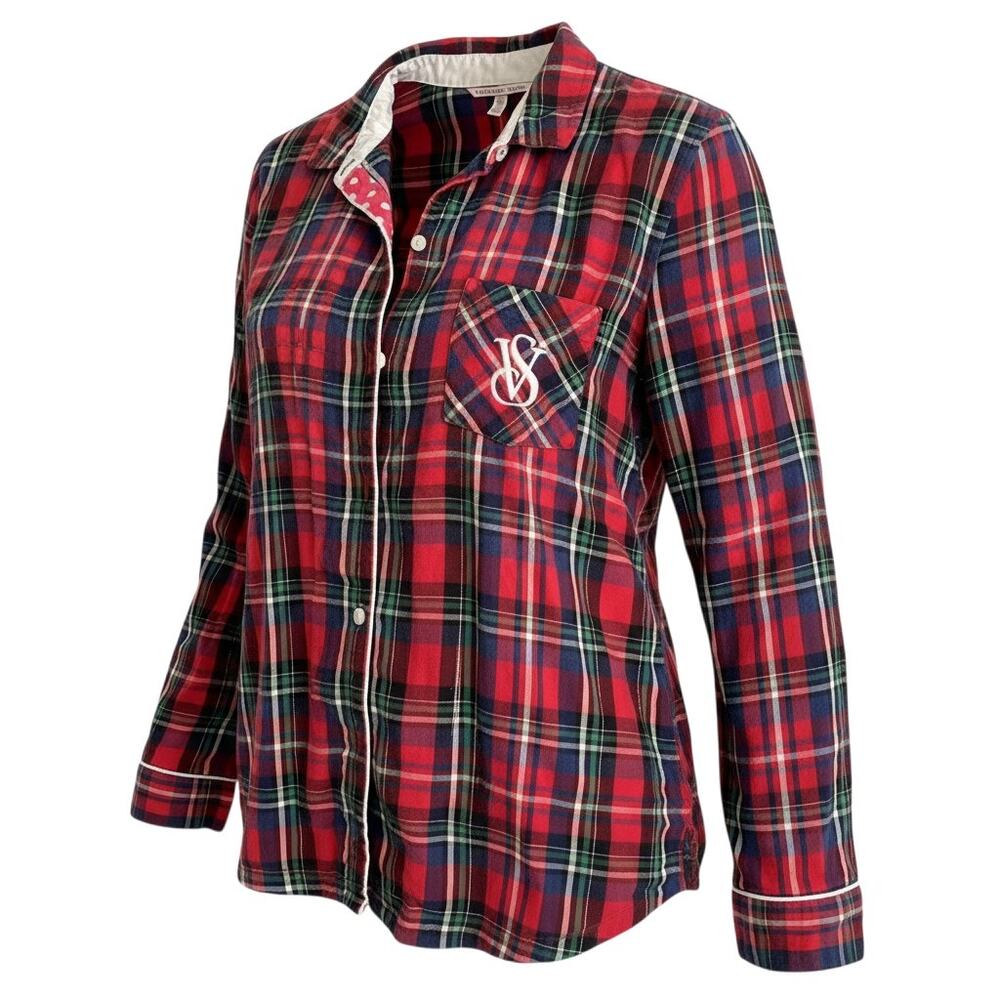 Victoria's Secret Plaid Flannel Pajama Top Red Blue Womens Medium